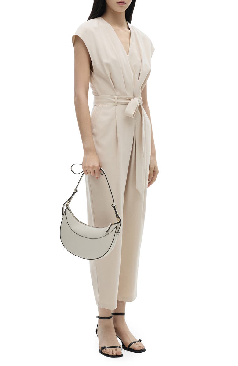 MANGO Tie Waist Faux Wrap Wide Leg Jumpsuit, Main, color,