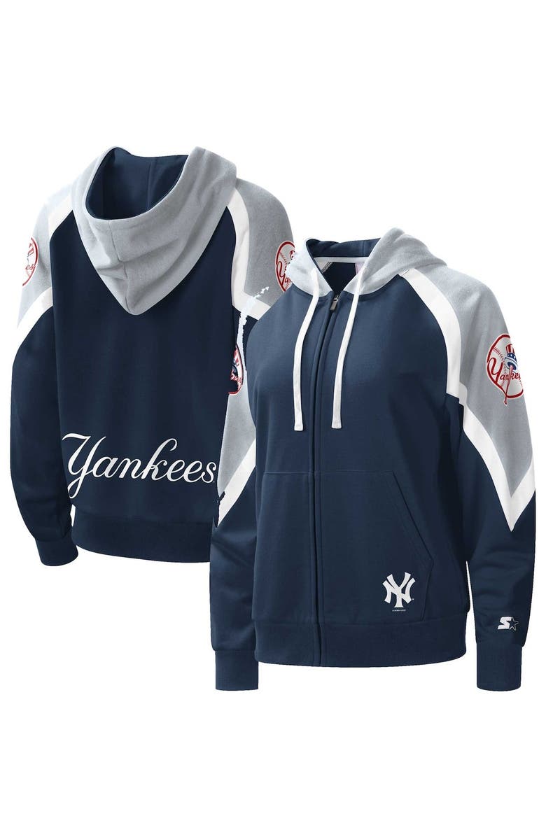 STARTER Women's Starter Navy/Gray New York Yankees Hail Mary Full-Zip Hoodie, Alternate, color, 