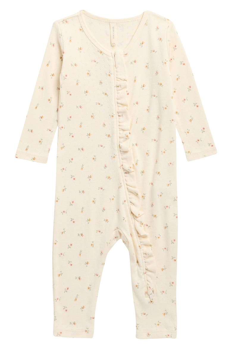 Petit Fleur Long Sleeve Organic Cotton Jumpsuit, Main, color, IVORY