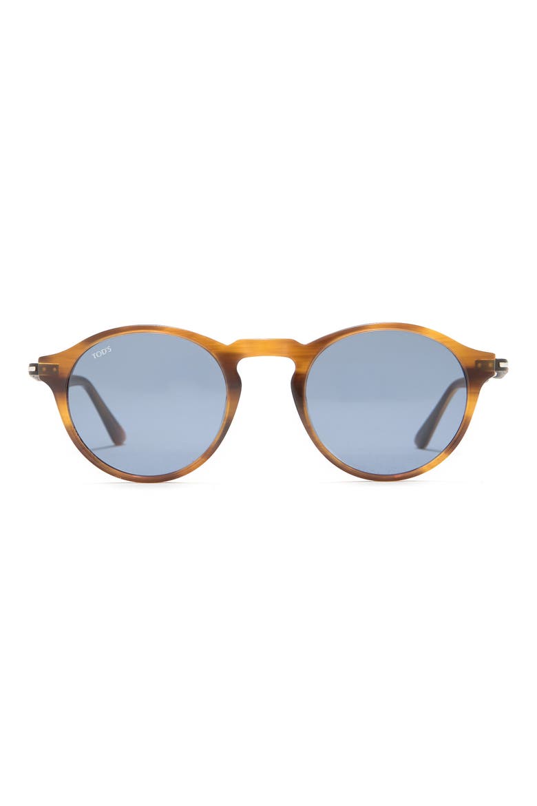 TODS 50mm Round Sunglasses, Main, color, COLOURED HAVANA / BLUE