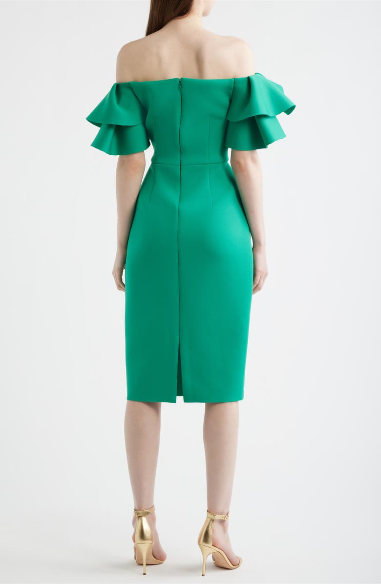 Eliza J Ruffle Sleeve Off the Shoulder Cocktail Dress, Alternate, color, Green
