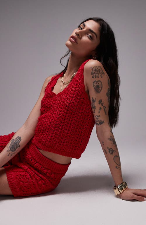 Topshop Open Stitch Cotton Sweater Tank In Red