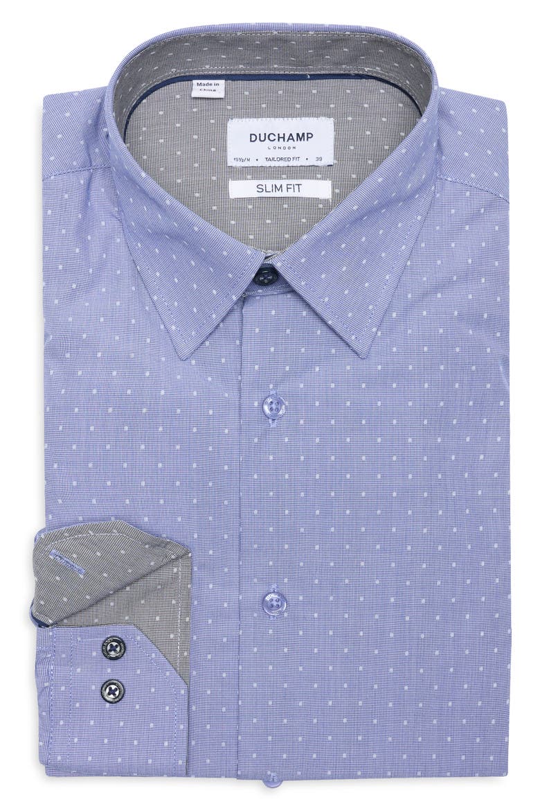 Slim Fit Dot Textured Stretch Cotton Dress Shirt, Alternate, color, NAVY