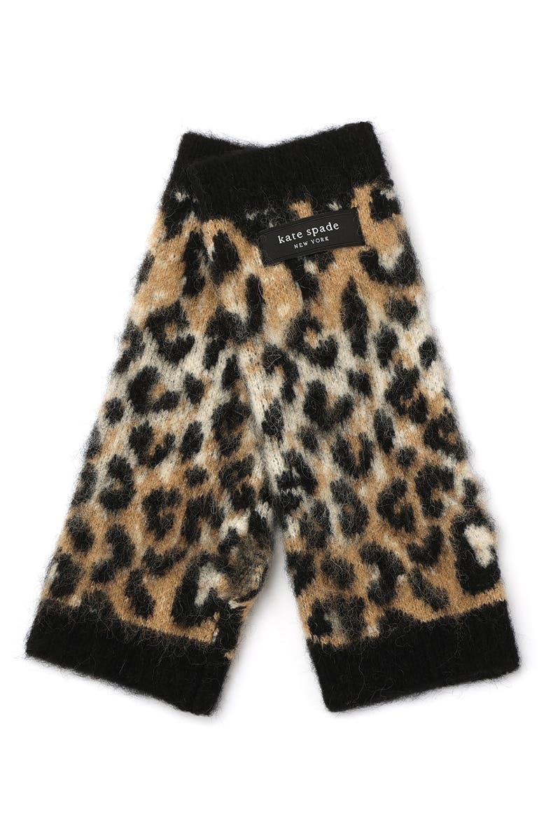 Kate Spade New York downtown leopard fingerless gloves, Main, color, Black/ Natural
