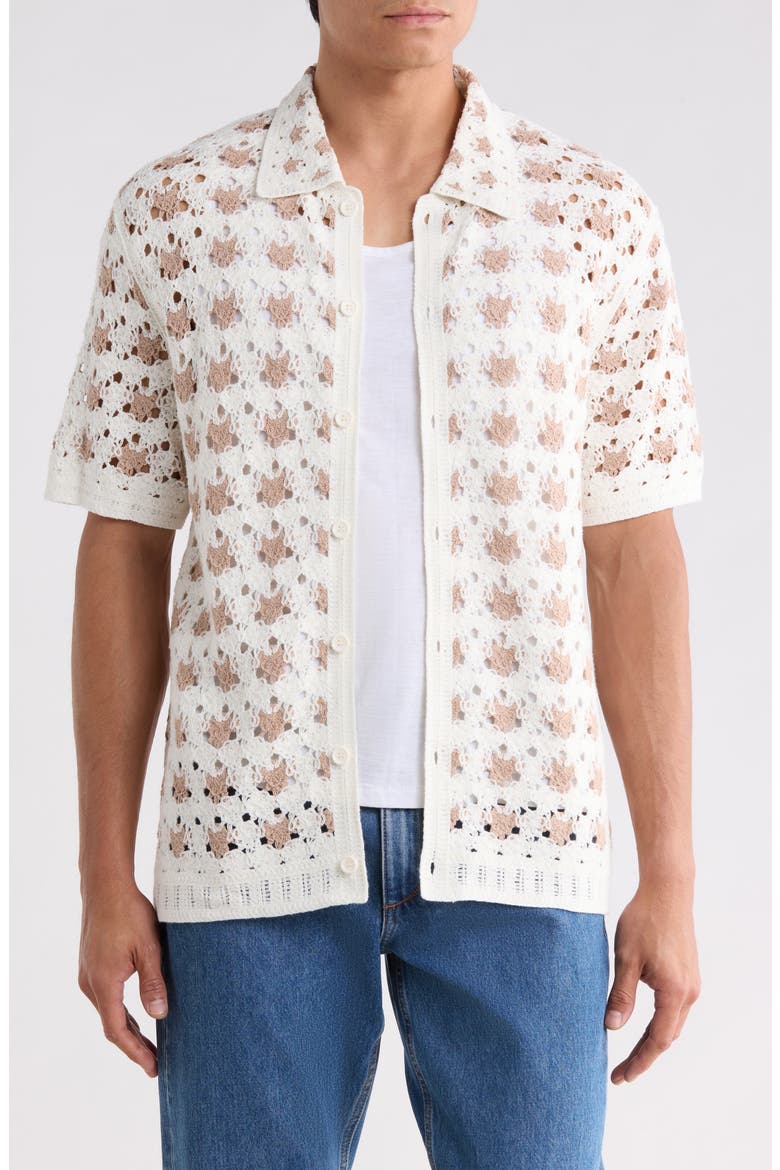 Ecru Splash Crochet Button-Up Shirt, Main, color, IVORY/ BEIGE