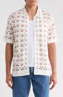 Ecru Splash Crochet Button-Up Shirt