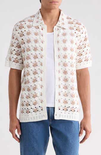 Ecru Splash Crochet Button-Up Shirt