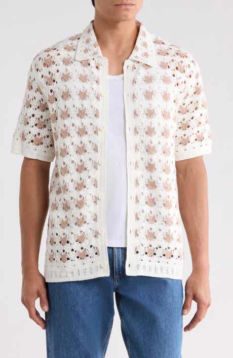 Ecru Splash Crochet Button-Up Shirt