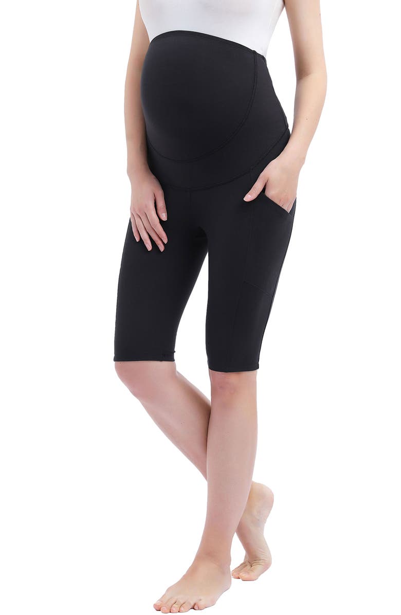 Kimi & Kai Fio  Belly Support Pocket Maternity Bike Shorts, Main, color, Black