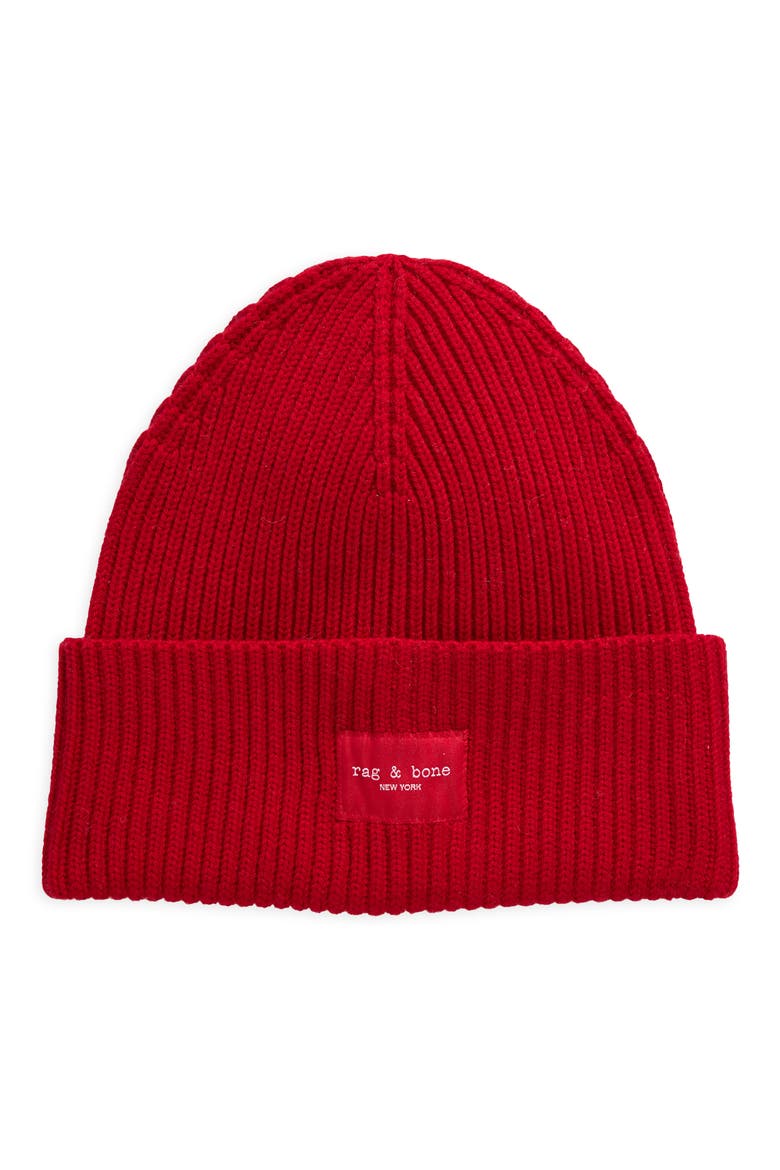 Blake Logo Patch Wool Blend Rib Beanie, Main, color, RED