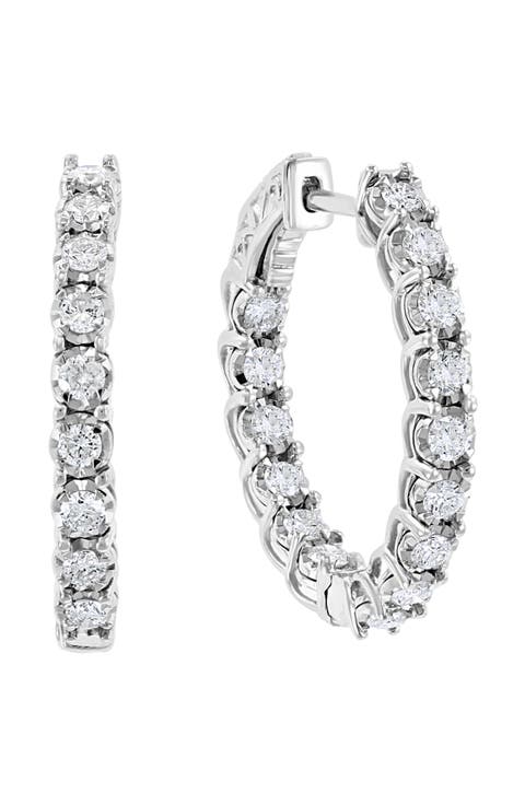 Sterling Silver Lab Grown Diamond Hoop Earrings