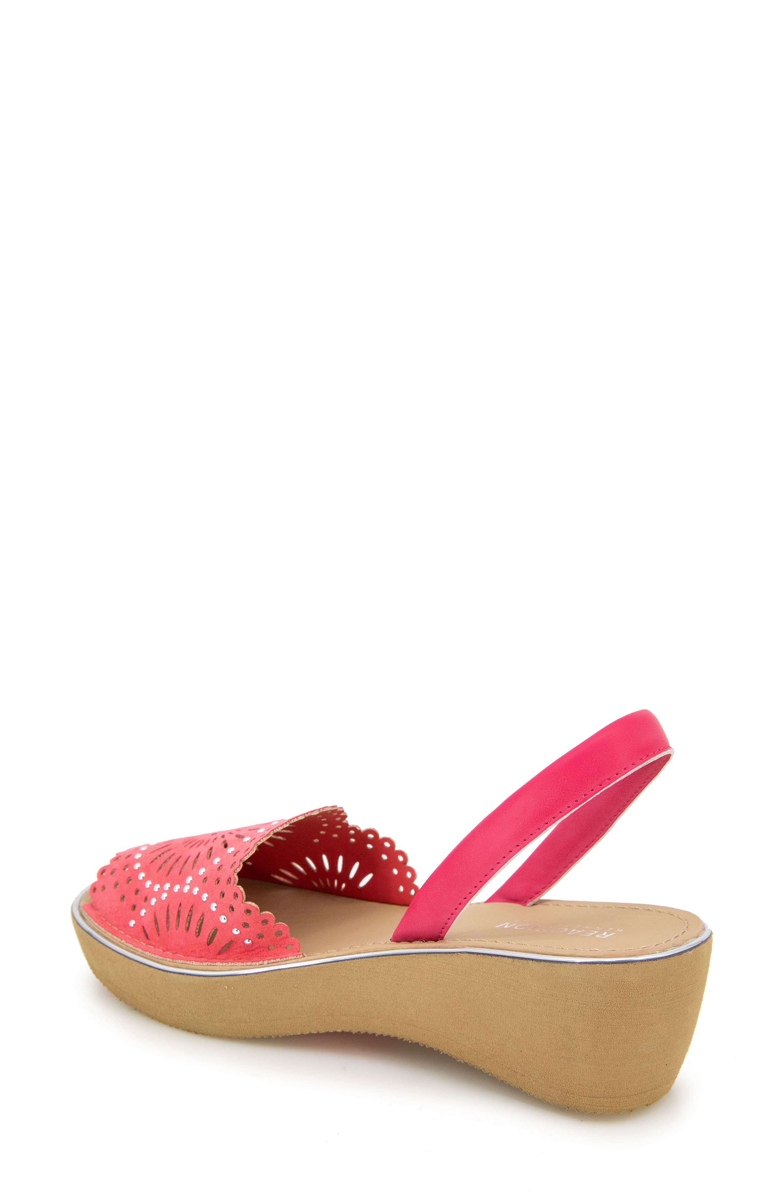 Fine Glass Foil Laser Wedge Sandal, Alternate, color, GERANIUM MICRO