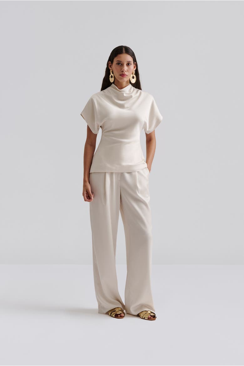 Sarah Wide-Leg Satin Pants, Alternate, color, Vanilla