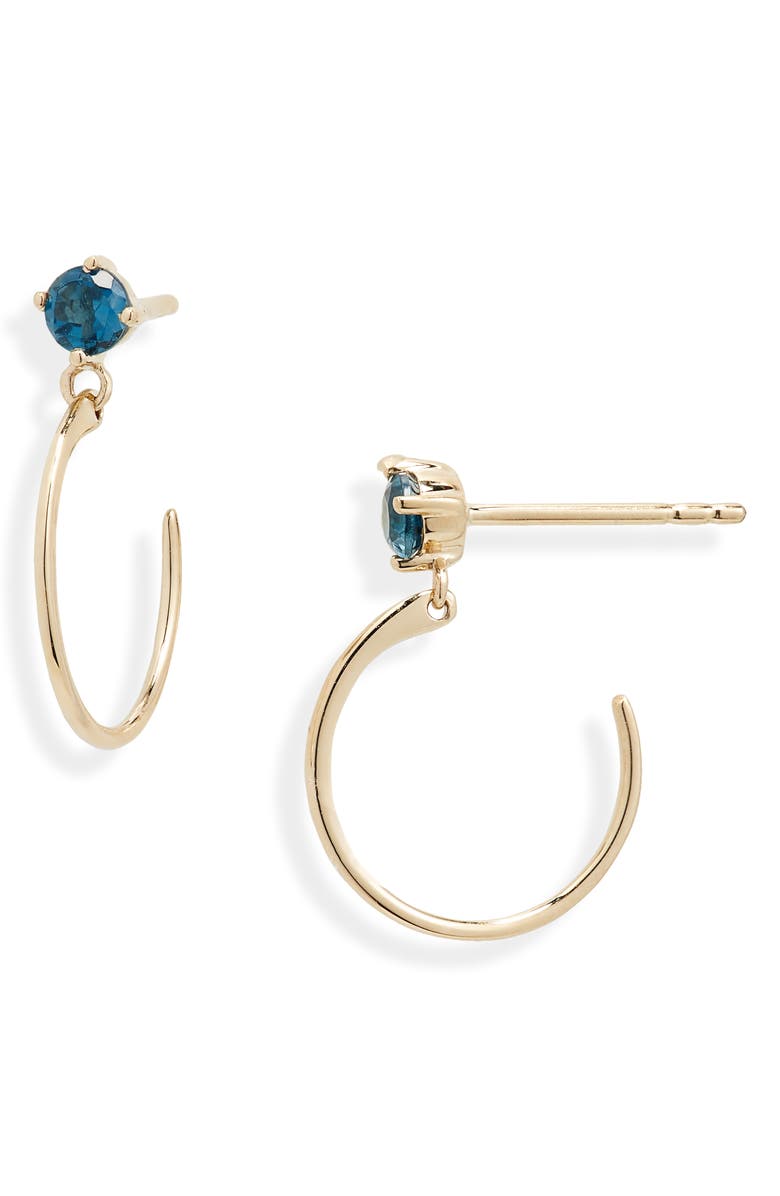 Bony Levy 14K Gold Blue Topaz Hoop Drop Earrings, Main, color, 