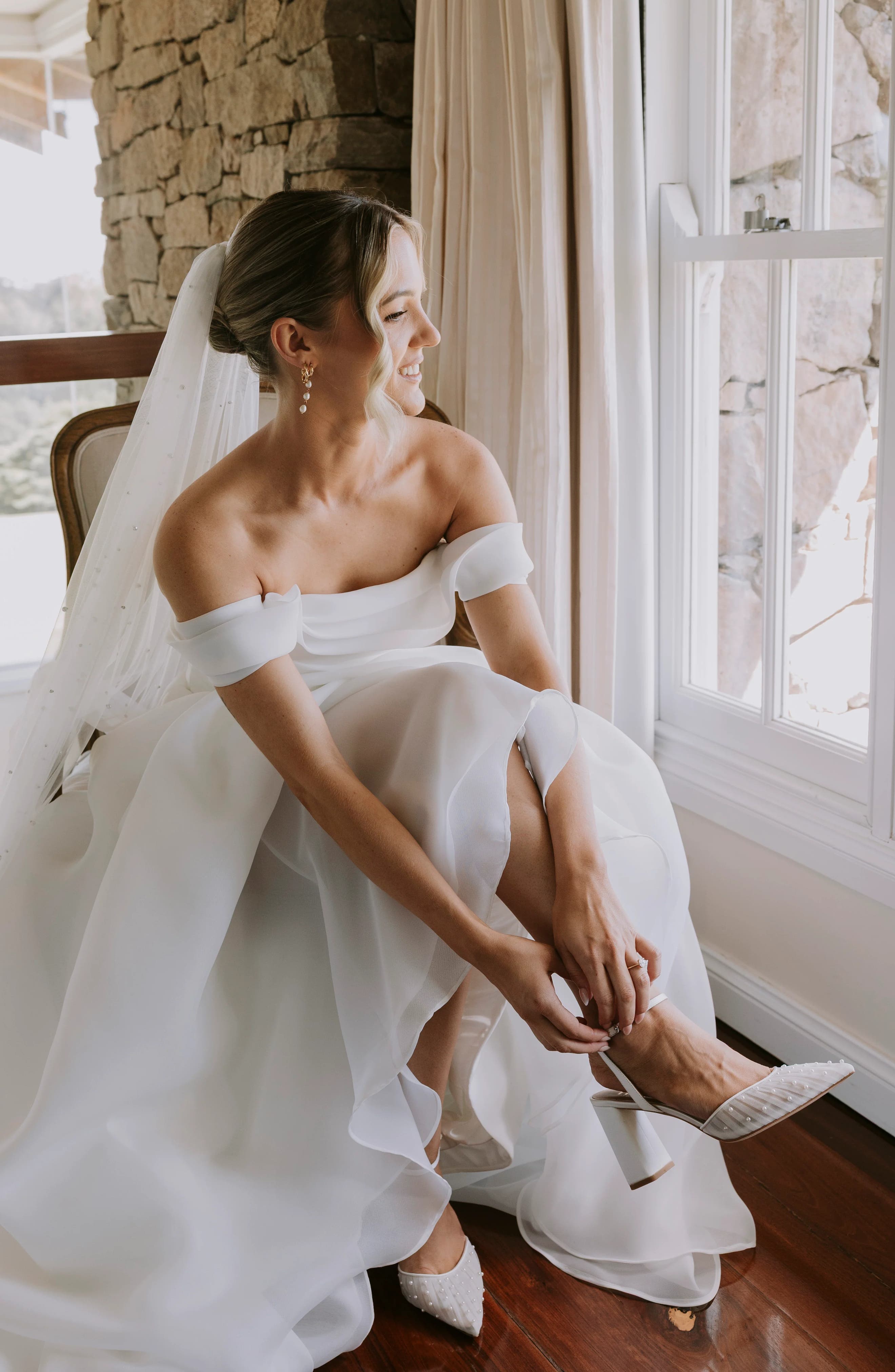 Elle - Tulle Bridal Block Heel with Handsewn Pearls, Alternate, color, Soft White Satin