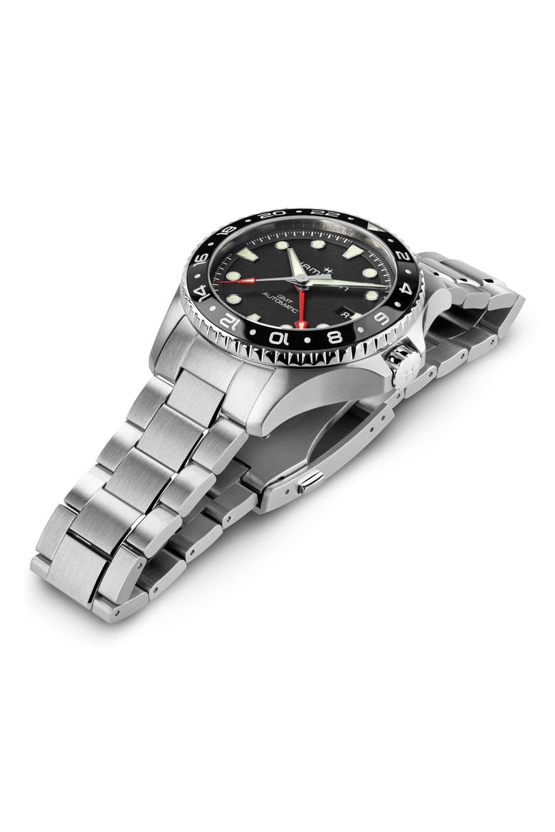 Khaki Navy Scuba GMT Automatic Bracelet Watch, 43mm, Alternate, color, BLACK
