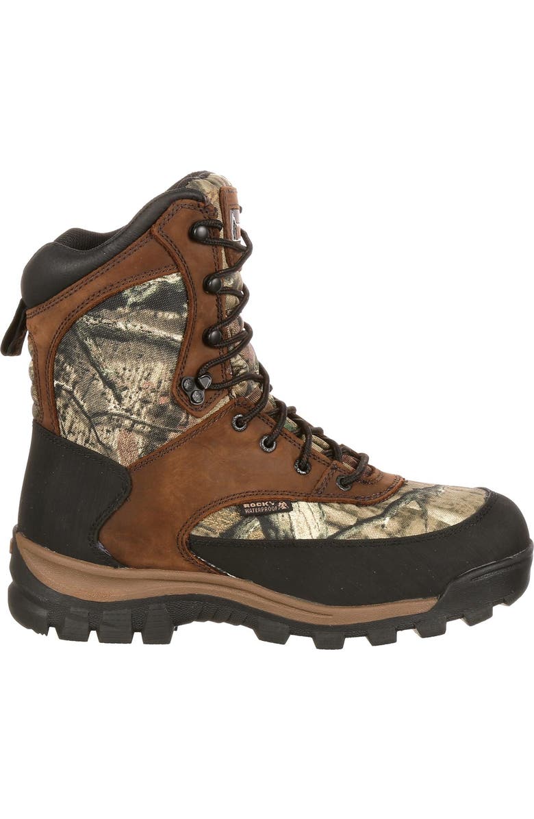 Rocky Waterproof 800G Insulated Outdoor Boot, Main, color, Brown And Mossy Oak Brk Up Inf