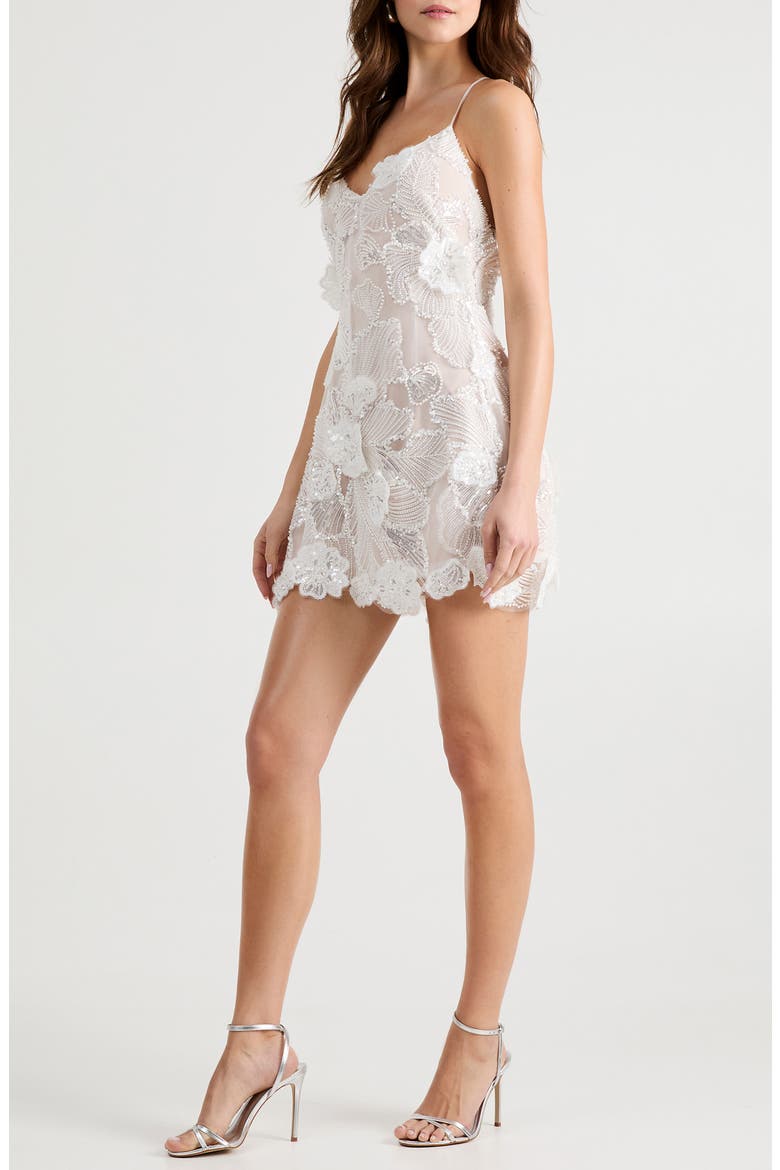 Renee Beaded Floral Appliqué Sleeveless Minidress, Alternate, color, WHITE