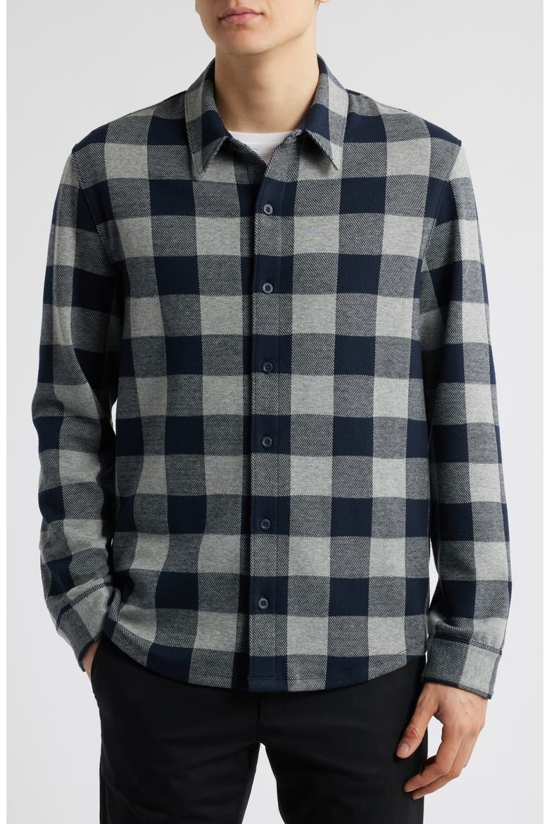 Plaid Knit Button-Up Shirt Jacket, Alternate, color, COASTAL/ HEATHER GREY