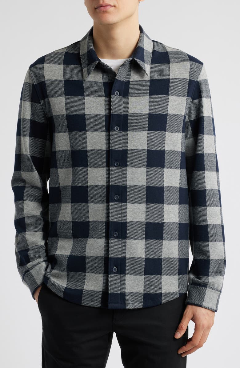 Vince Plaid Knit Button-Up Shirt Jacket, Alternate, color, Coastal/ Heather Grey