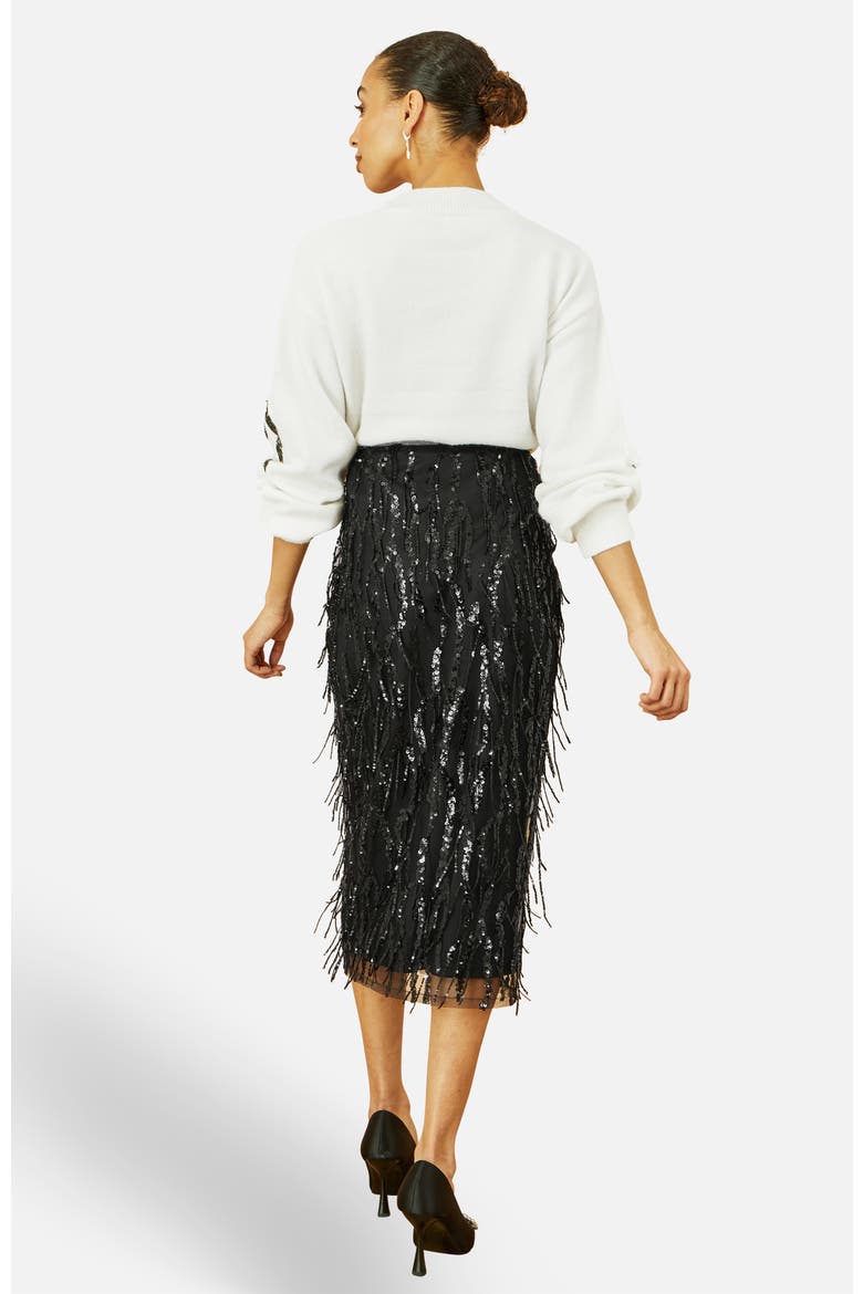 Hanging Sequin Fitted Midi Skirt, Alternate, color, Black