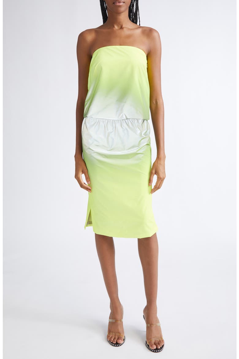 Gradient Reflective Strapless Bubble Top, Alternate, color, SILVER/ YELLOW