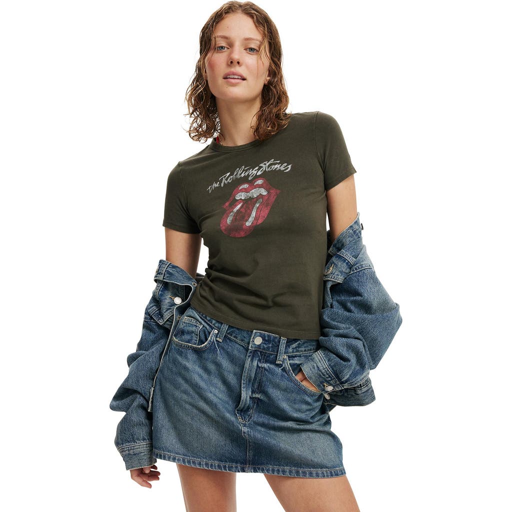 Cotton On Fitted Lcn Graphic Longline Tee In Rolling Stones Classic