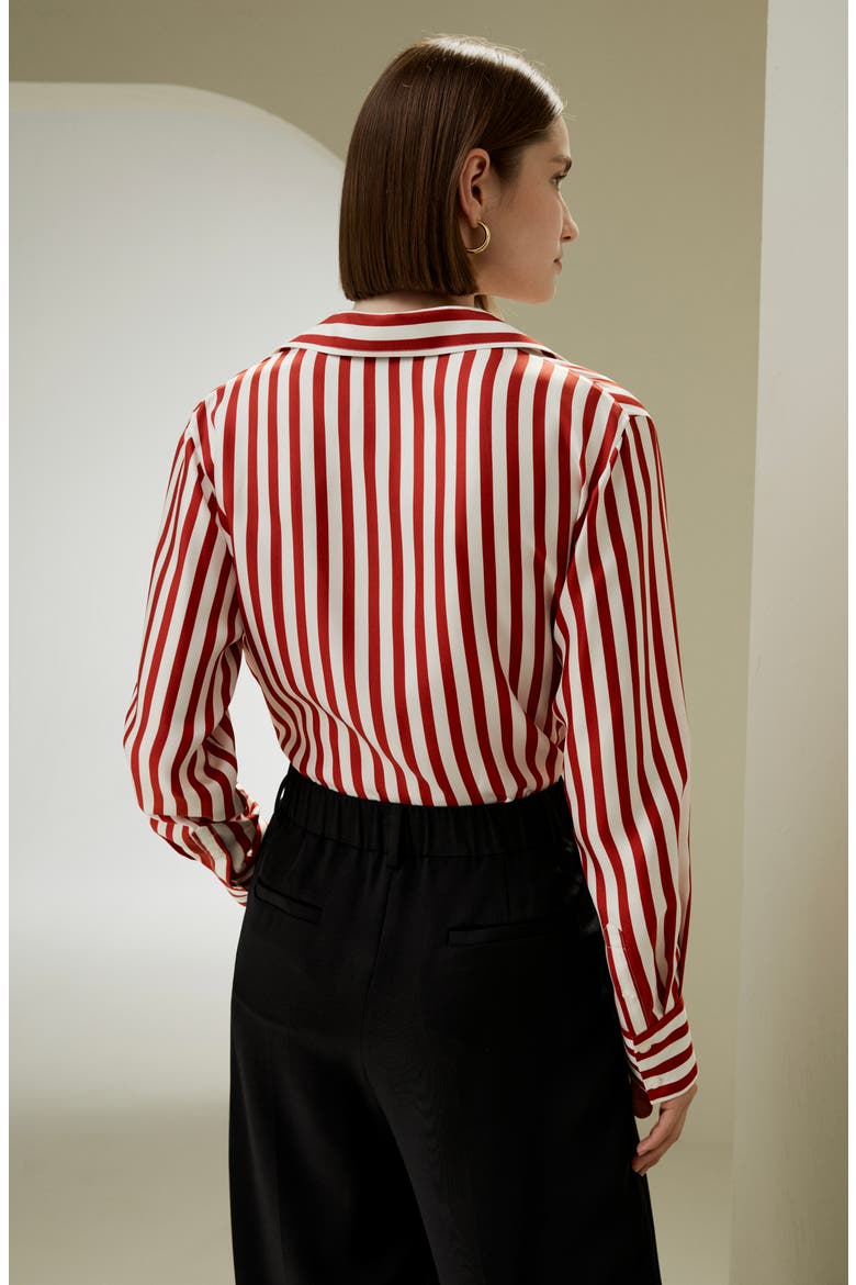 Women's Classic Striped Silk Shirt, Alternate, color, Red White Pinstripes