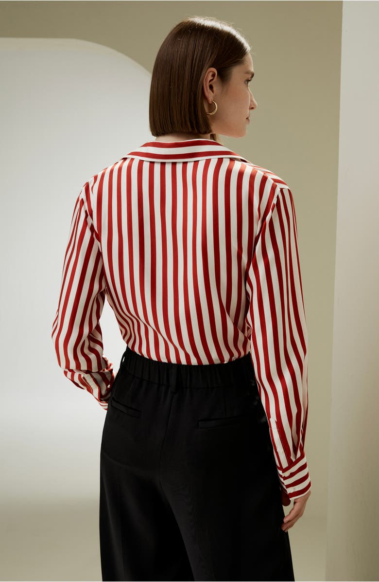 Lilysilk Women's Classic Striped Silk Shirt, Alternate, color, Red White Pinstripes