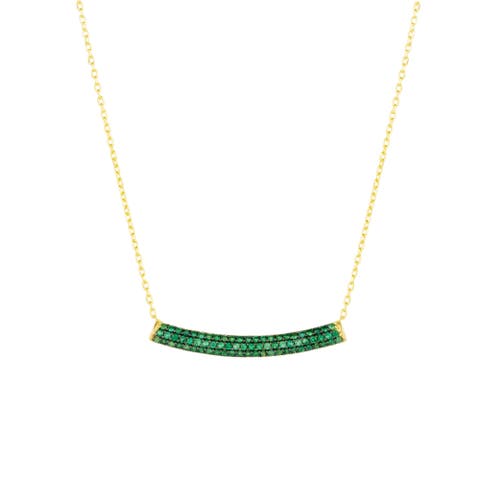 Sterling Silver Concave Bar Necklace - Green