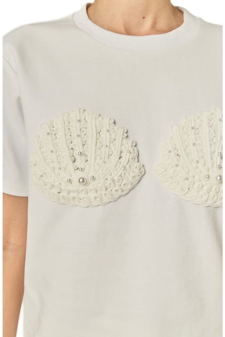 Faux Pearl Seashell Appliqué T-Shirt, Alternate, color, WHITE