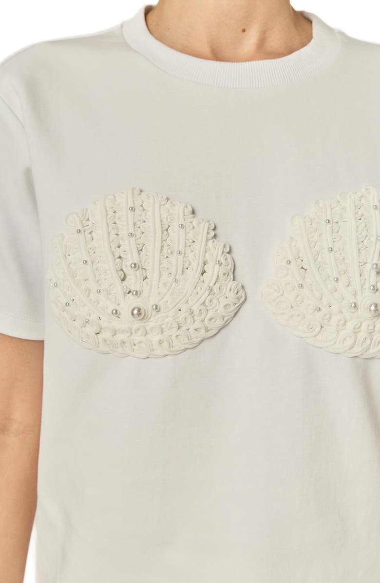 English Factory Faux Pearl Seashell Appliqué T-Shirt, Alternate, color, White