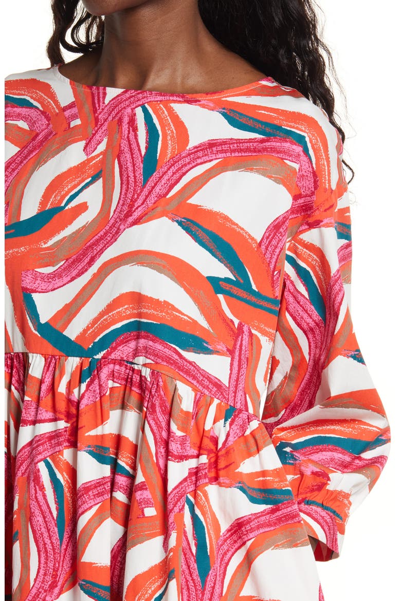 Cristina Martinez Rainbow Print Long Sleeve Cotton Dress, Alternate, color, IVORY RAINBOW MIX