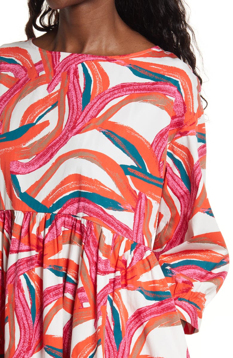 Nordstrom Cristina Martinez Rainbow Print Long Sleeve Cotton Dress, Alternate, color,