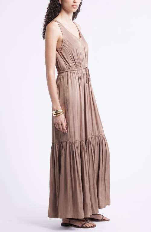Nordstrom Sleeveless Satin V-neck Maxi Dress In Neutral