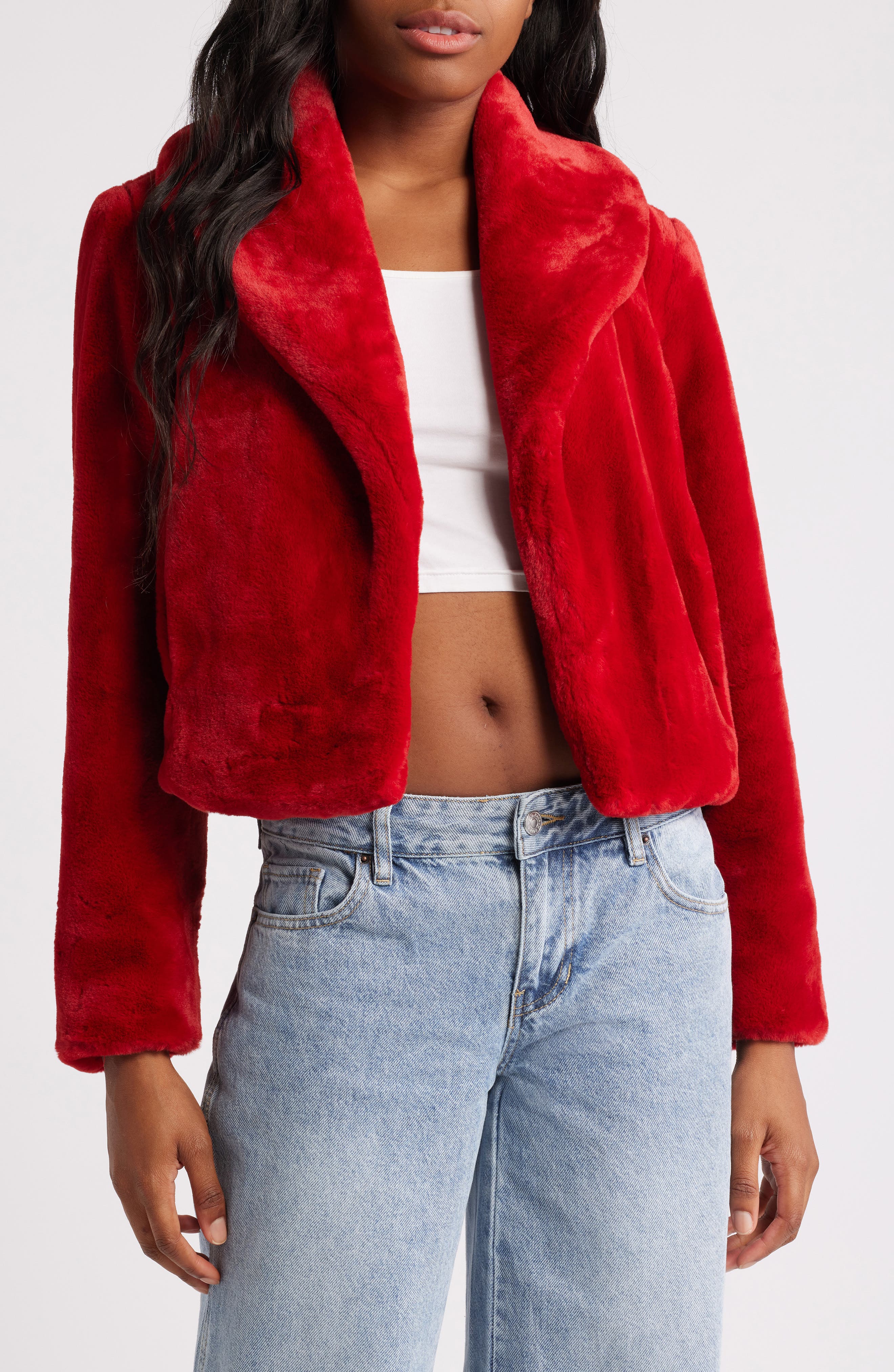 BLANKNYC Shawl Collar Faux Fur Jacket