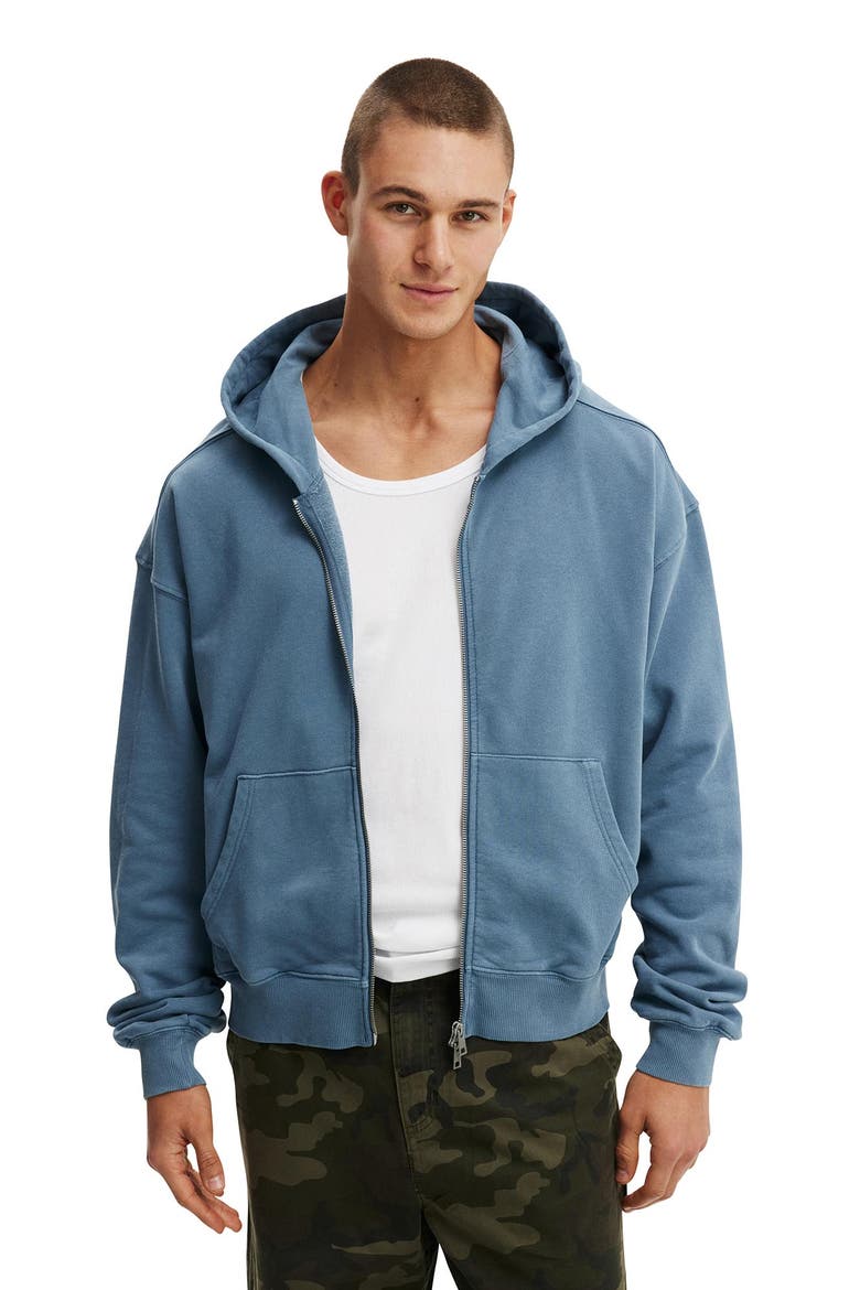 Men's Cropped Zip Up Hoodie, Main, color, Comet Blue Wash