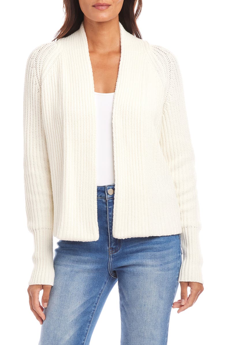 Karen Kane Rib Crop Cardigan, Main, color, Off White