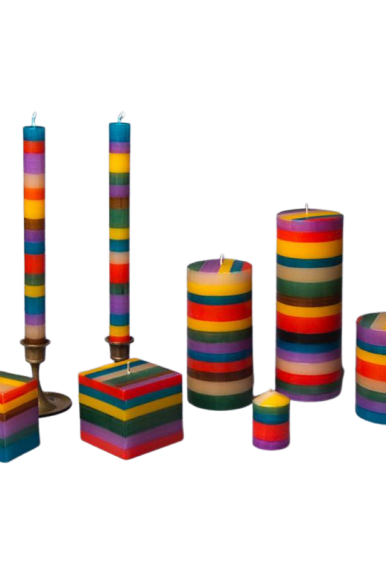 Memphis Stripe Painted Cube Candle, Alternate, color, Memphis - 2x2x3"
