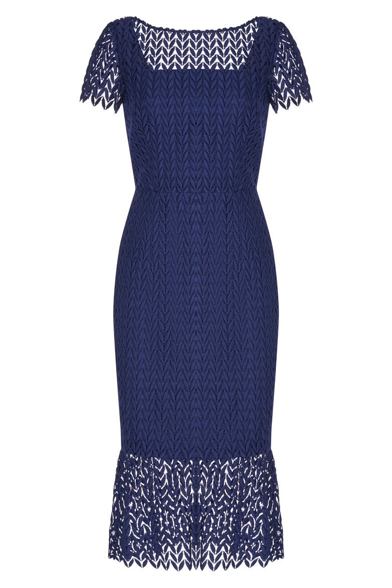 Tatum Floral Lace Midi Cocktail Dress, Alternate, color, MIDNIGHT
