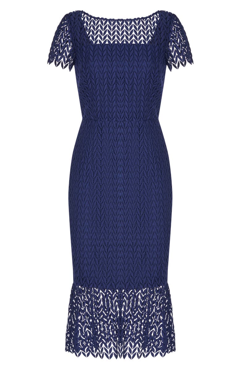 Kay Unger Tatum Floral Lace Midi Cocktail Dress, Alternate, color, Midnight