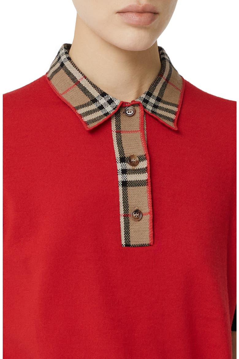 Penk Vintage Check Trim Merino Wool Polo Sweater, Alternate, color, BRIGHT RED