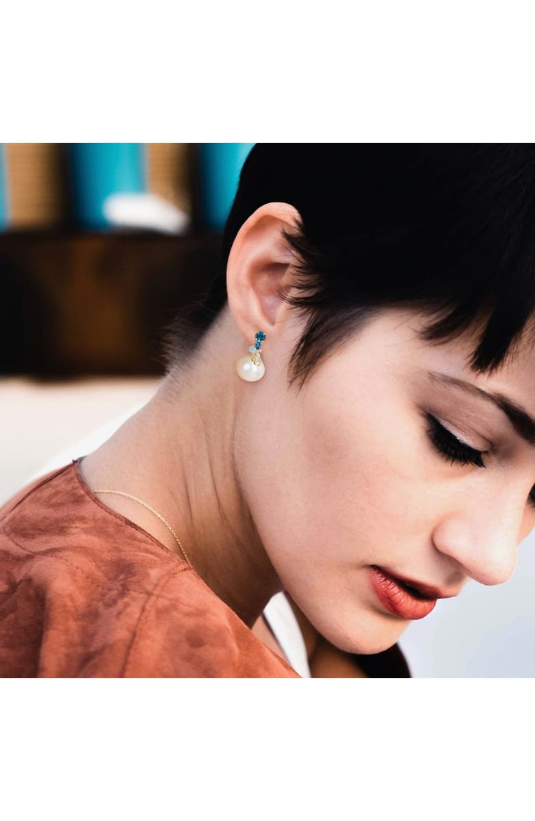 Julianna B. Pearl Blue Topaz & Diamond Drop Earrings 14k, Alternate, color,