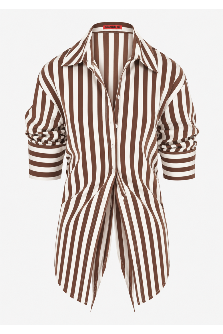 Loch Poplin Tie Back Button Up Shirt, Main, color, Choco Brown/Cream