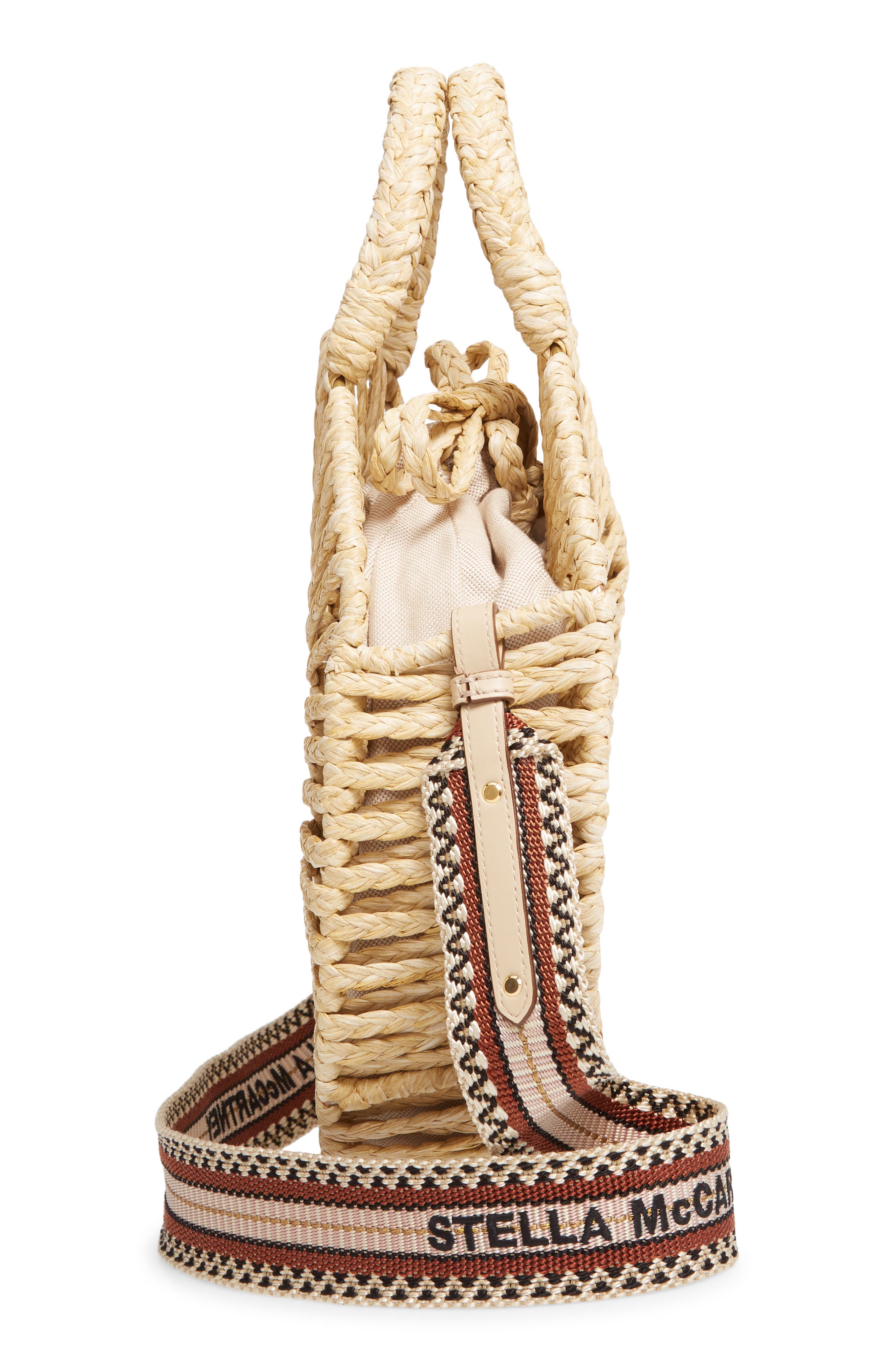 Stella McCartney Logo Woven Raffia Circle Bag, Alternate, color, 