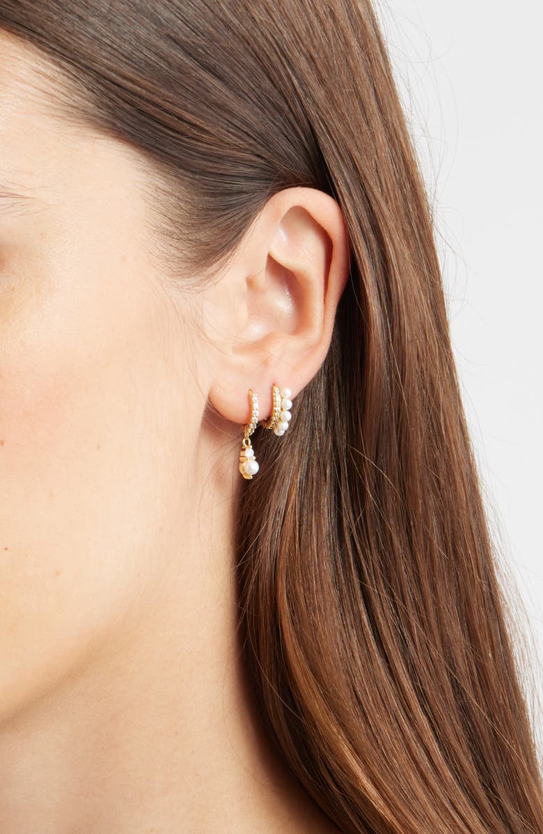 Nordstrom Set of 3 Freshwater Pearl & Cubic Zirconia Stud & Hoop Earrings, Alternate, color, 