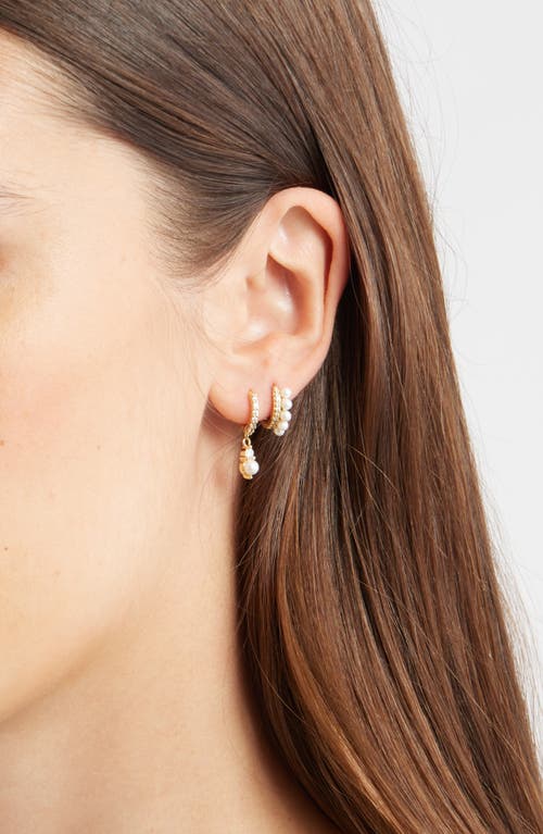 Nordstrom Set Of 3 Freshwater Pearl & Cubic Zirconia Stud & Hoop Earrings