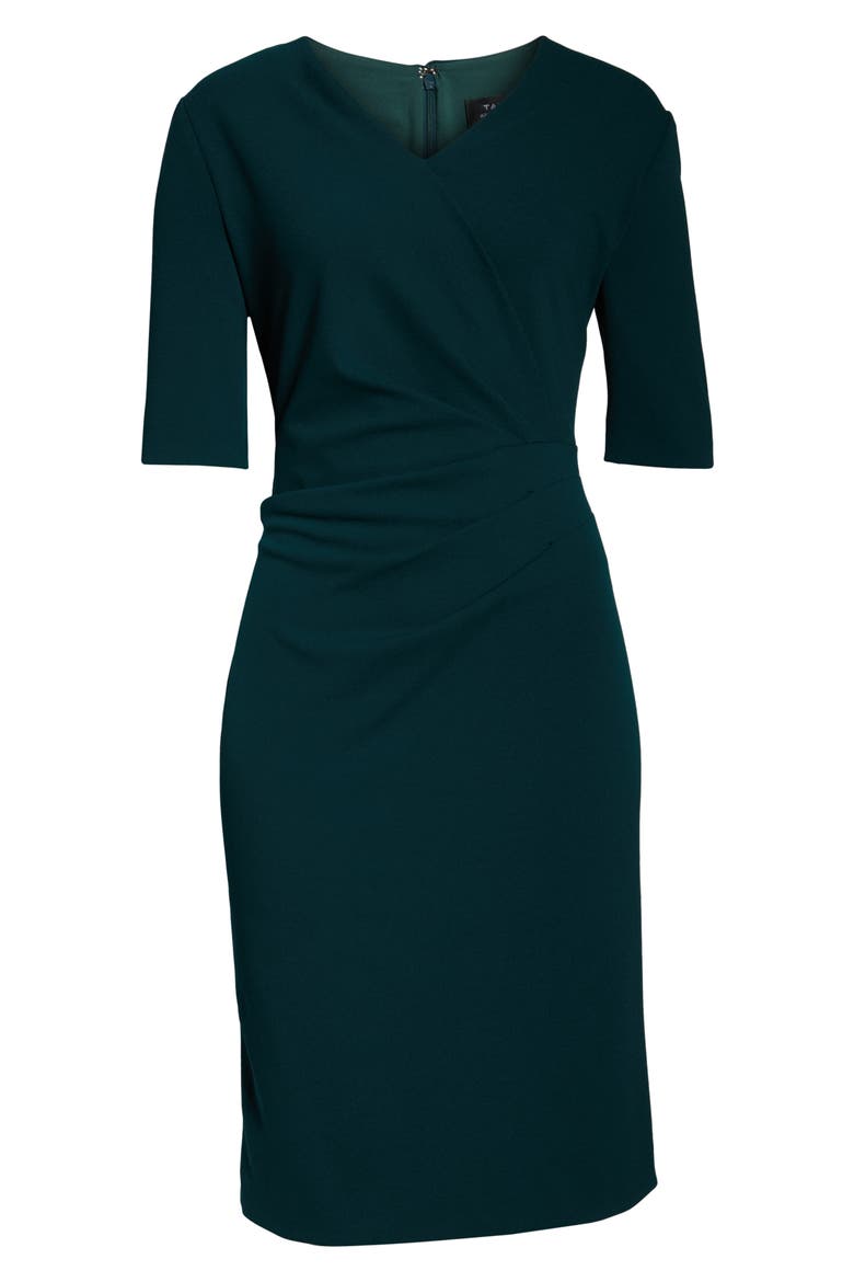 Pleat Detail Sheath Dress, Alternate, color, BOTTLE GREEN