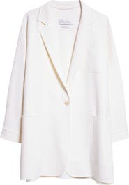 Max Mara Oversize Single Breasted Stretch Wool Canvas Blazer