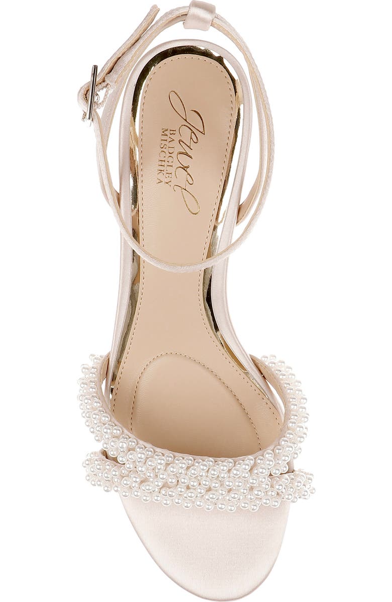 Jewel Badgley Mischka Ninnette Embellished Ankle Strap Sandal, Alternate, color, Champagne Satin